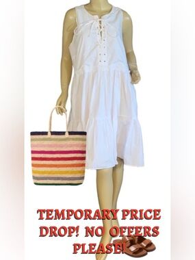 J. CREW WHITE COTTON POPLIN TIERED LACE UP MINI DRESS NWT (XL)